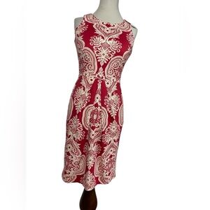 J. McLaughlin for Dillards red/cream scuba stretch slimming dress size XS
